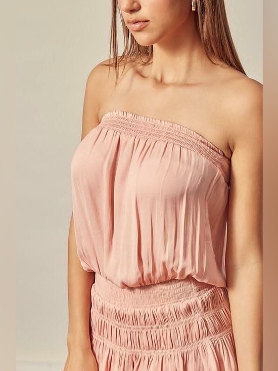 Pants Store Strapless Blouson Tiered Mini Dress - Pink - Picture 3 of 9